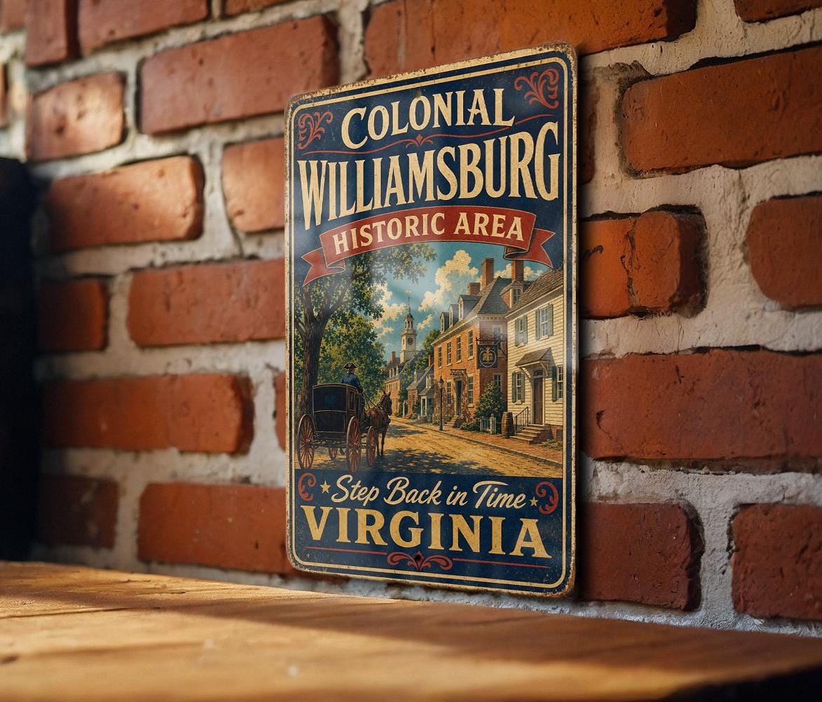 Colonial Williamsburg Historic Area Virginia Vintage Style Metal Sign ...