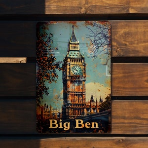 Big Ben London Vintage Style Metal Sign, Funny Wall Decor, Retro Home Art, British Landmark, Unique Gift Idea