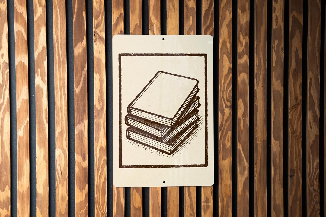 Note Books Sign Stamp Style Stack of Blank Notebooks Metal Sign – Vintage Office Wall ...