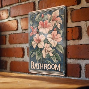Art Nouveau Bathroom Metal Sign, Floral Border Decor, Vintage Wall Art, Elegant Home Accent, Unique Restroom Decoration