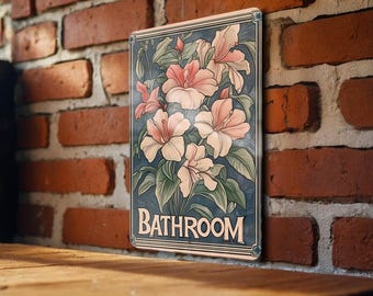 Art Nouveau Bathroom Metal Sign, Floral Border Decor, Vintage Wall Art, Elegant Home Accent, Unique Restroom Decoration