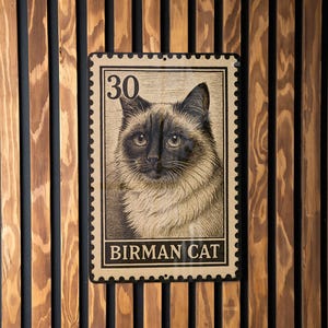 Birman Cat Metal Sign – Vintage Stamp Style Wall Art for Cat Lovers, Rustic Home Decor, Gift for Pet Owners