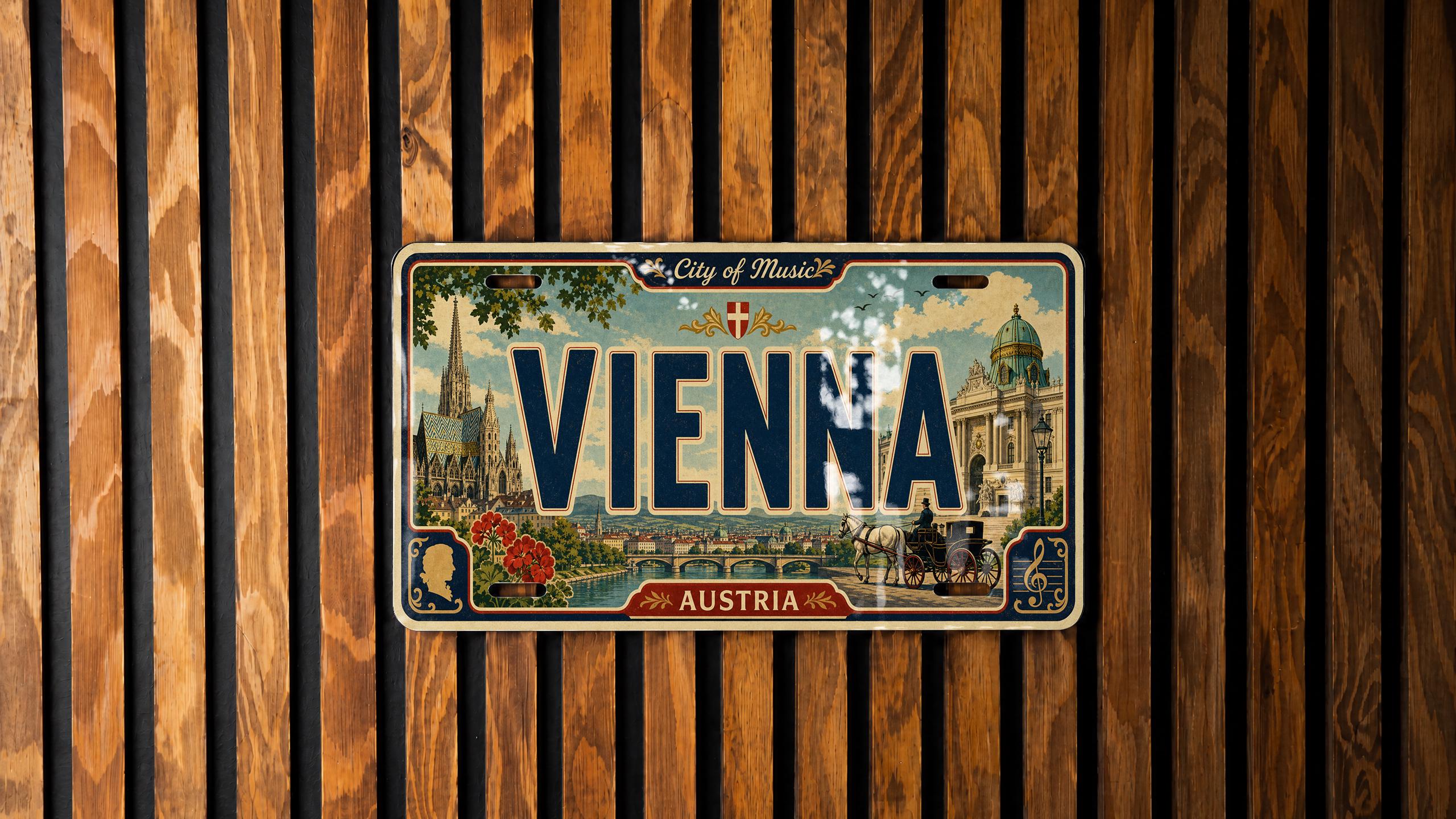 Vienna Austria Metal License Plate Sign, Vienna Travel Poster