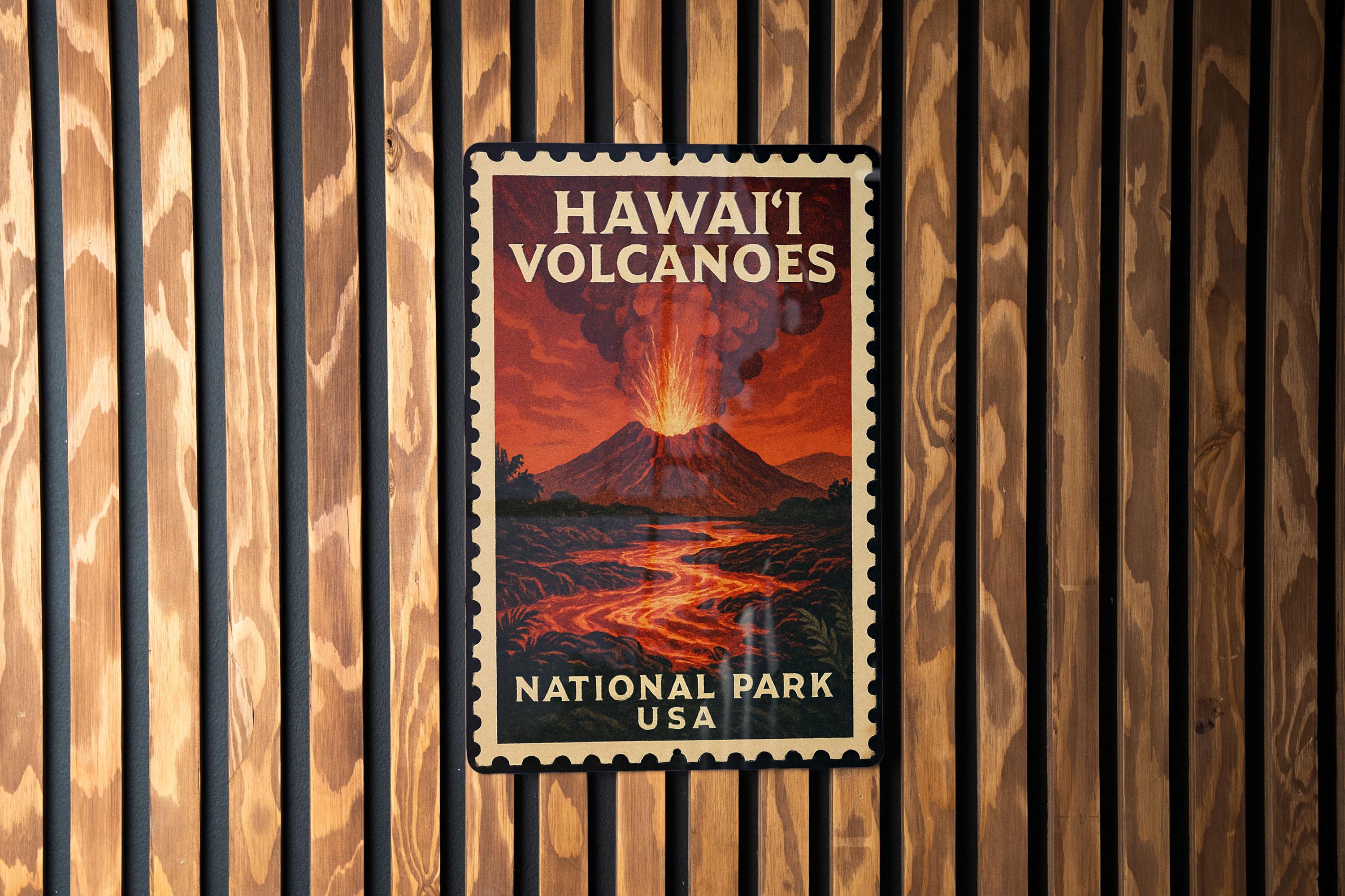 Volcanic  英語　サインド Hawaii Volcanoes National Park Metal Sign – Vintage Stamp Style
