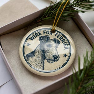 Wire Fox Terrier D Ceramic Ornament – Round Stamp Style Dog Art, Holiday Tree Decor, Pet Lover Gift, Handmade Keepsake