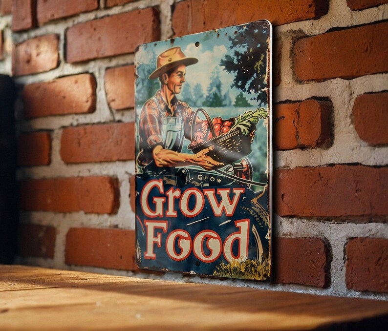 a sign on a brick wall that says grow food