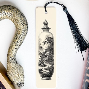 Chinese Ink Wash Landscape Metal Bookmark – Artistic Illustration, Highly Detailed Oriental Scenery, Unique Gift for Readers