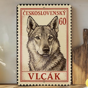 Czechoslovakian Wolfdog Metal Sign – Vintage Stamp Style Dog Wall Art, Rustic Home Decor, Gift for Dog Lovers