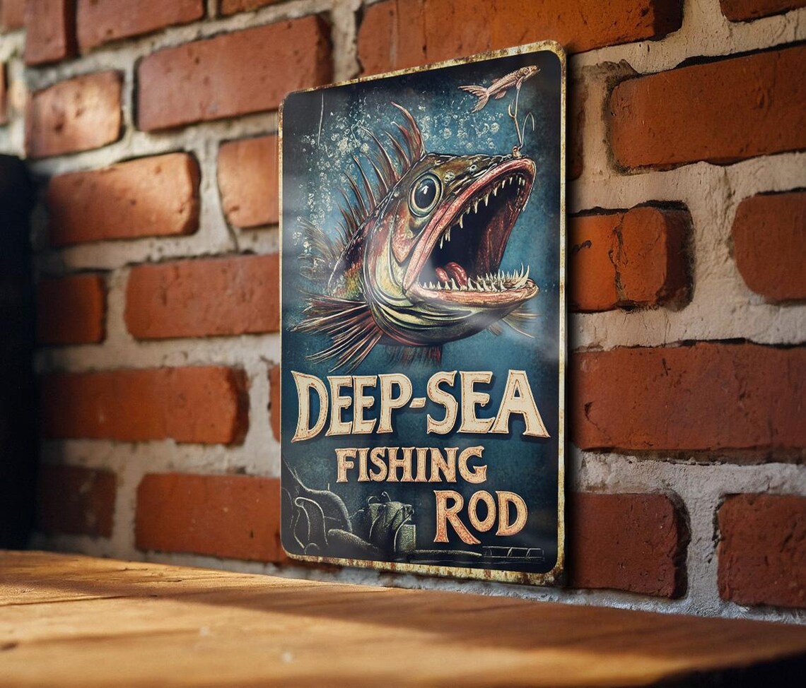 Vintage Style Tin Sign, Anglerfish Bioluminescent Lure, Deep-sea ...