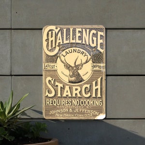 Challenge Starch Vintage Metal Poster - Laundry Starch Sign, Retro Laundry Room Decor