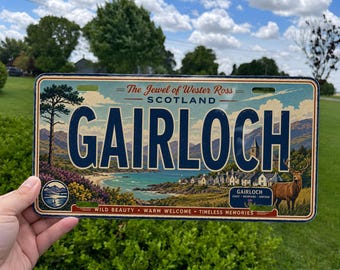 Gairloch Retro Style License Plate, Scotland Highland Town Souvenir Car Tag, Gairloch Travel Gift, Vintage-Inspired Plate Decor