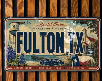 Fulton TX Retro Style License Plate, Fulton Texas Souvenir Tag, Coastal Texas Travel Gift, Texas Gulf Coast Decor