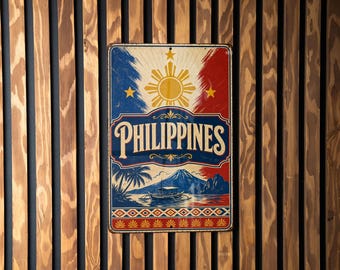 Philippines Flag Metal Sign, Vintage Style Philippine Flag Wall Decor, Pinoy Home Bar Garage Outdoor Sign Gift