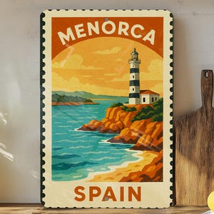 Menorca Spain Stamp Style Metal Sign – Vintage Travel Art Wall