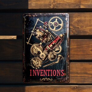 Metal Sign Steampunk Inventions, Gears Machinery Illustration, Metallic ...
