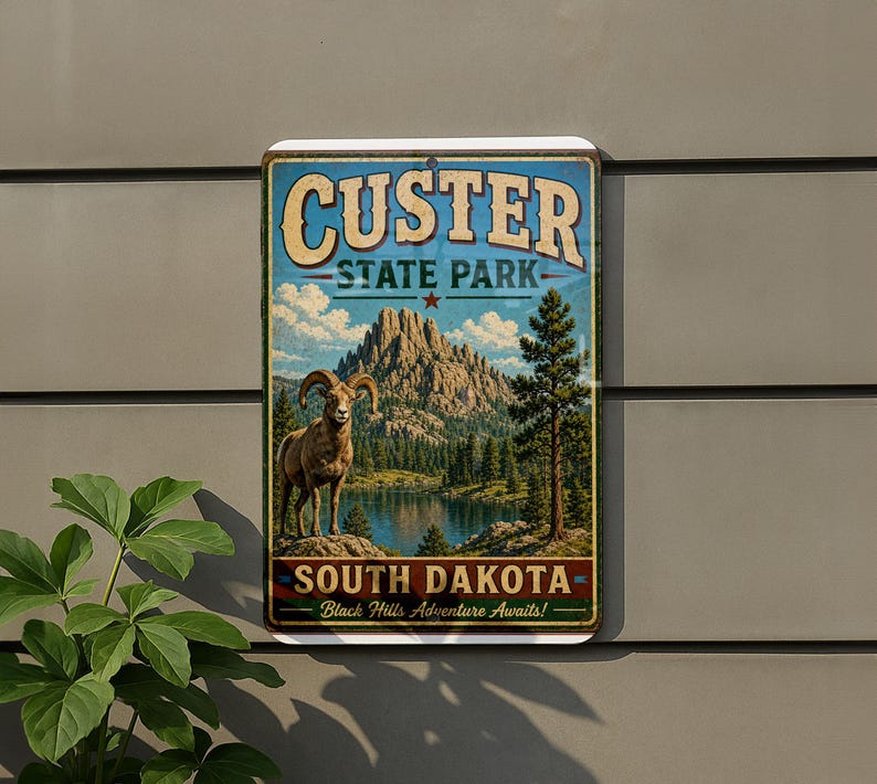 Custer Sd Sign Vintage Style Custer State Park South Dakota Metal Sign, Black Hills ...