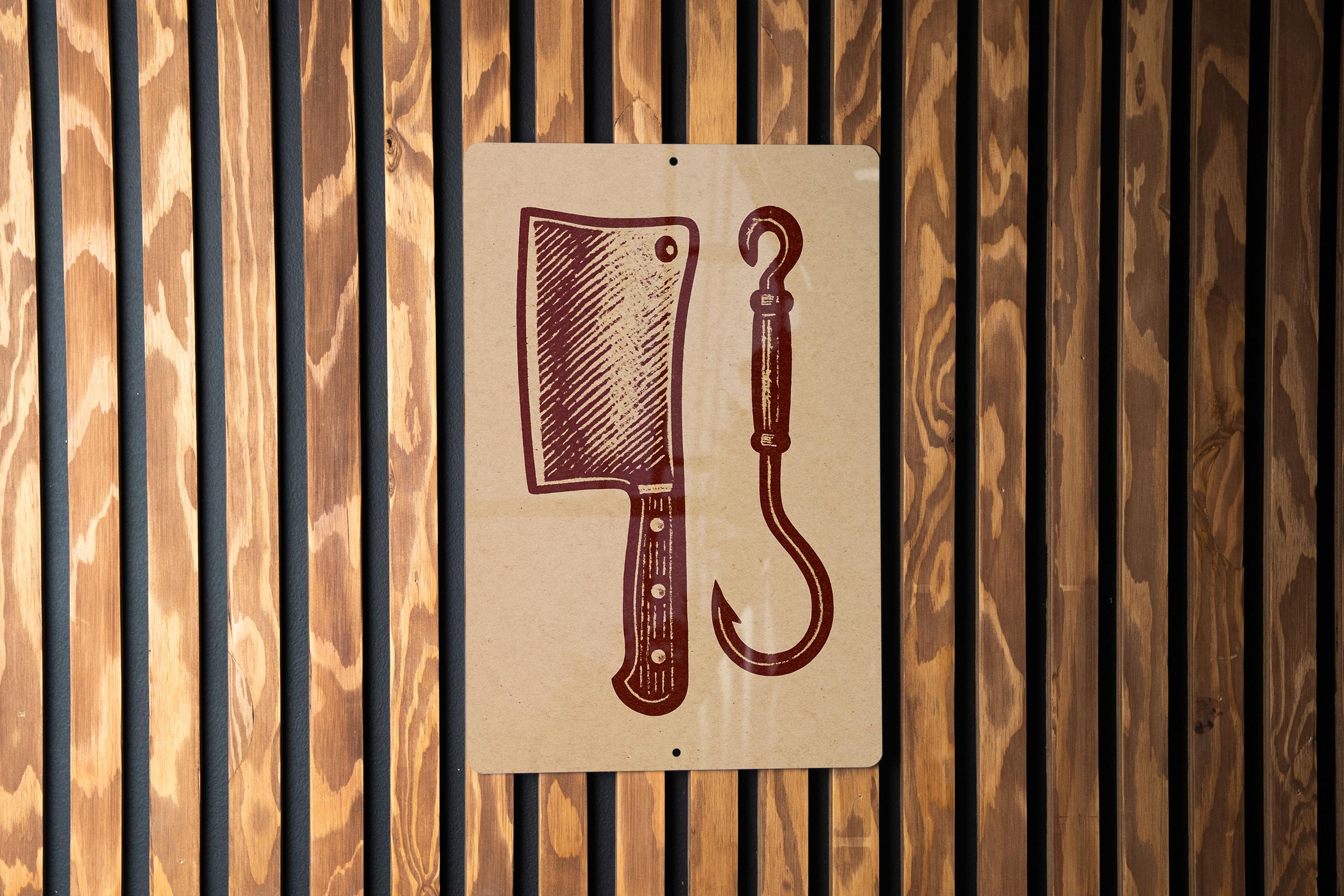 Butcher Cleaver & Hook Metal Sign – Vintage Stamp Style Kitchen Wall ...