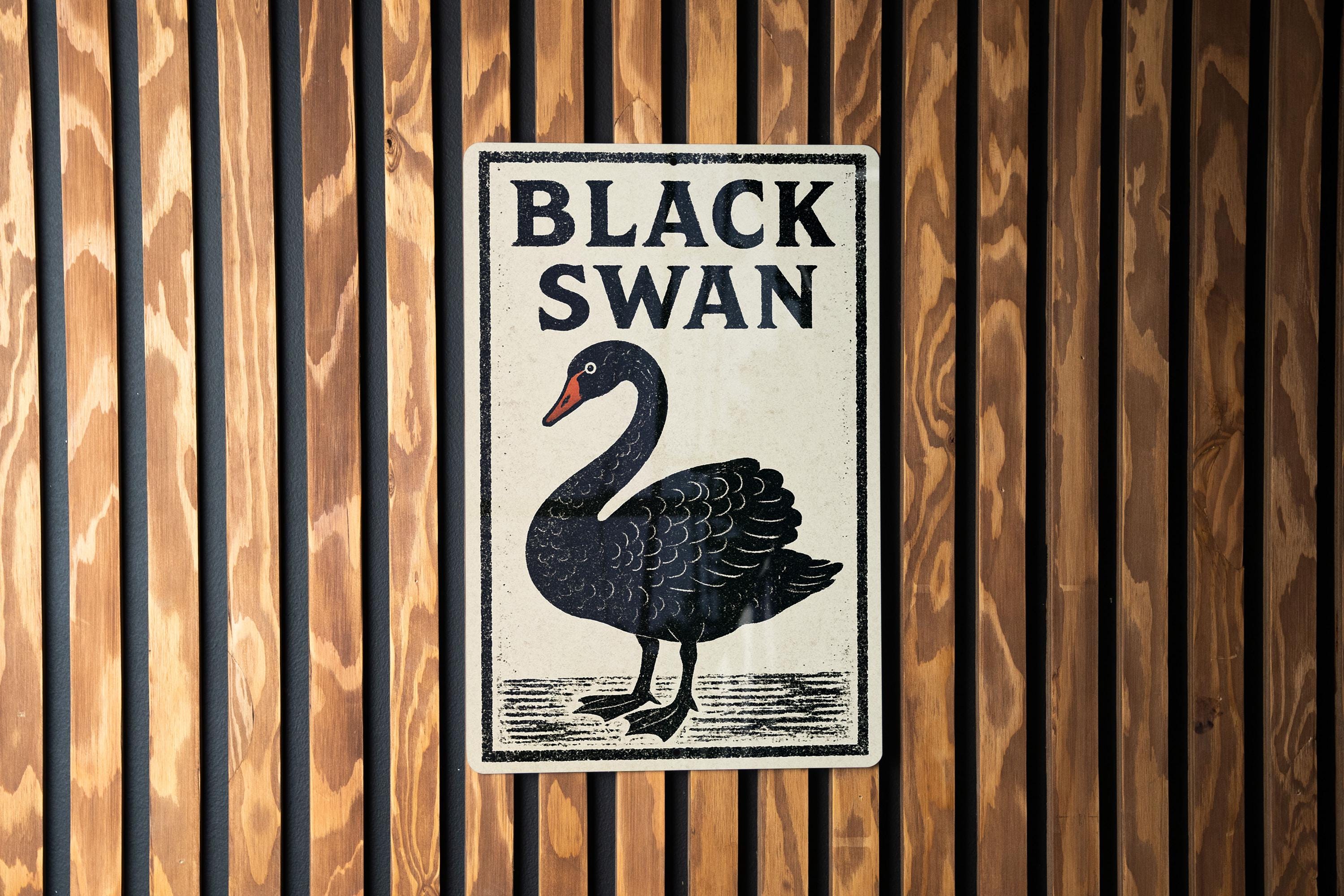 Black Swan Metal Sign – Vintage Stamp Style Wall Art Decor for