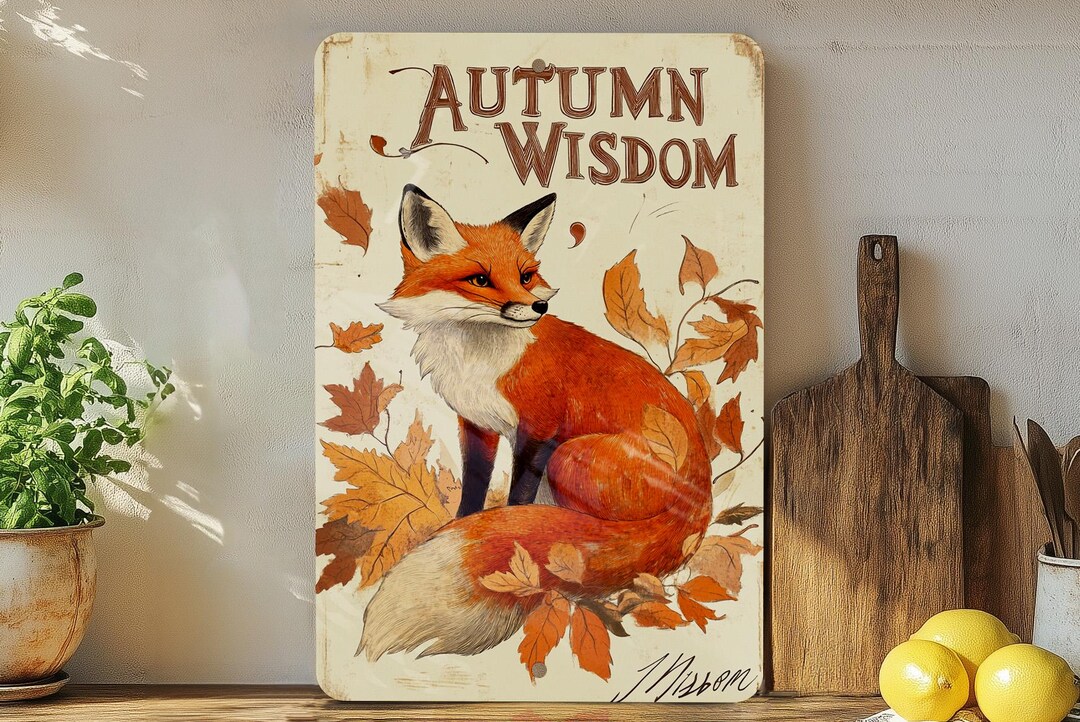 Autumn Wisdoms Gaze Metal Sign, Fox Wall Art, Vintage Nature Decor ...