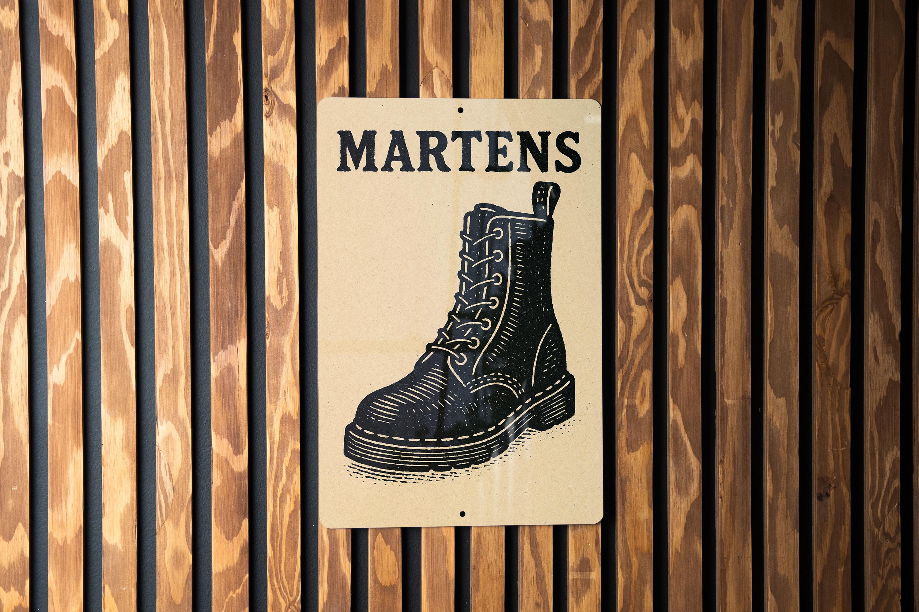 Dr. Martens Stamp Style Metal Sign – Vintage Wall Art for Garage