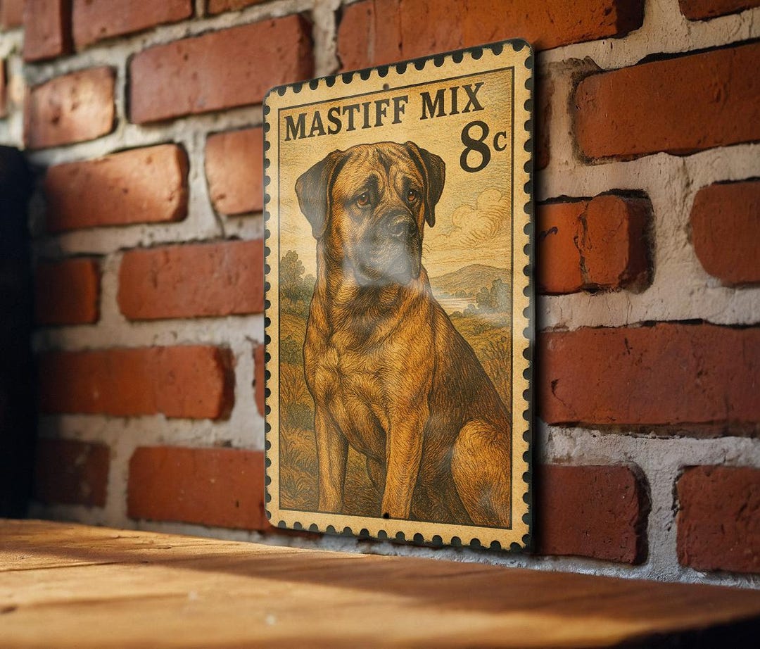 Mastiff Mix Dog Vintage Stamp Style Metal Sign, Mastiff Crossbreed ...