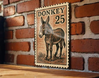 Donkey Stamp Art Metal Sign – Rustic Farmhouse Wall Decor, Vintage Barn Animal Print for Home or Barn