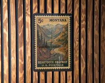 Beartooth Highway Montana Metal Sign, Vintage Stamp Style Scenic Mountain Road Souvenir Wall Decor, Travel Landmark Sign