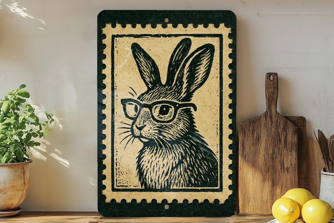 Vintage Rabbit in Glasses Metal Sign – Retro Animal Wall Art, Whimsical ...