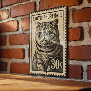 Exotic Shorthair Cat Metal Wall Art Sign – Vintage Stamp Style Decor for Cat Lovers, Retro Tin Pet Poster Gift