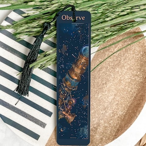 Metal Bookmark with Space Telescope, Observe Text, Astronomy Gift, Unique Book Accessory, Star Gazer Essential