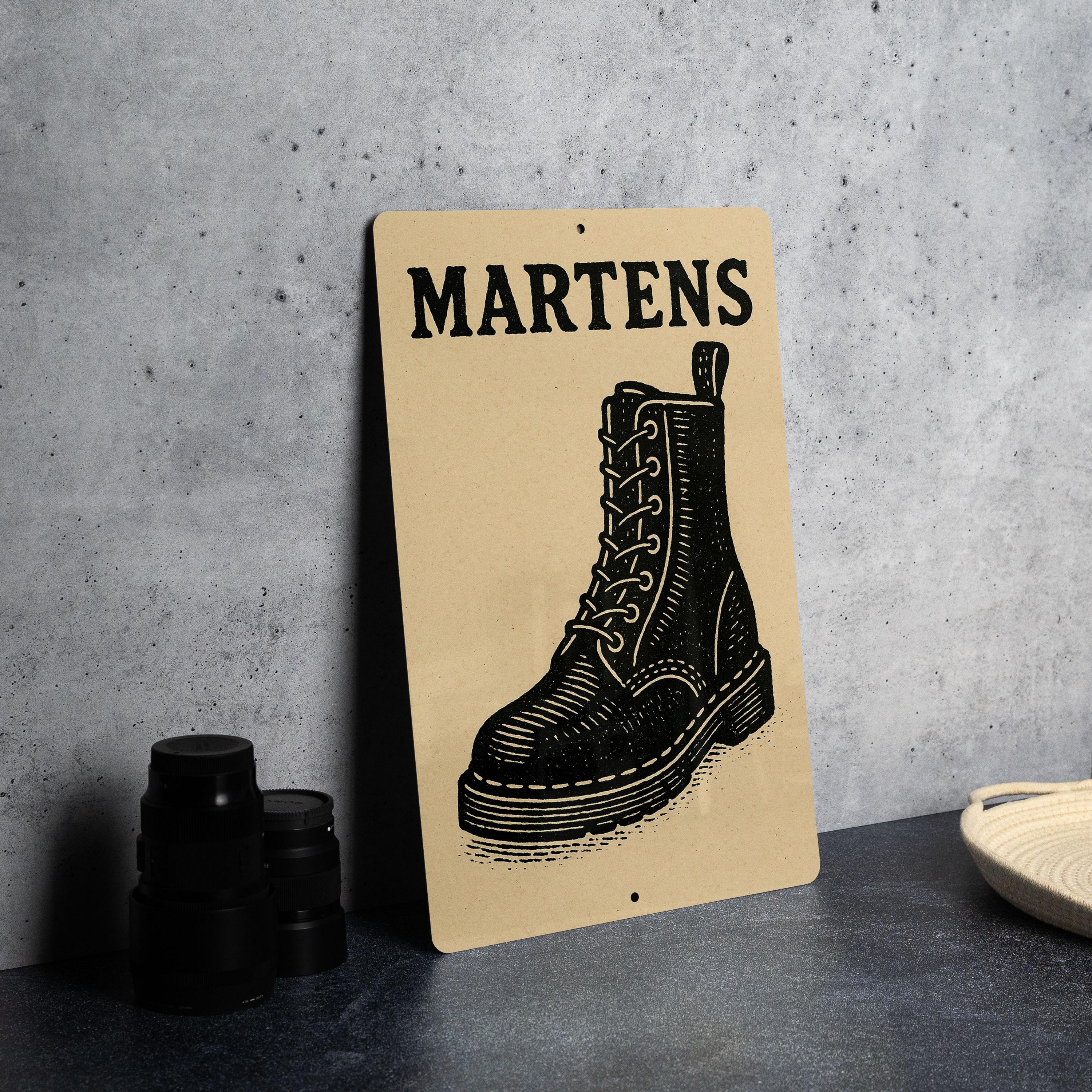 Dr. Martens Stamp Style Metal Sign – Vintage Wall Art for Garage