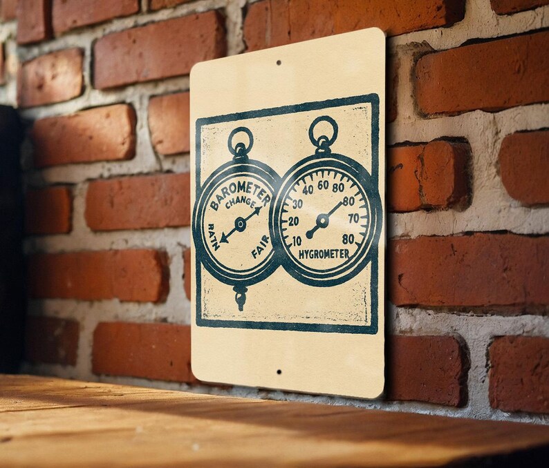 Vintage Barometer and Hygrometer Stamp Style Metal Sign – Weather ...