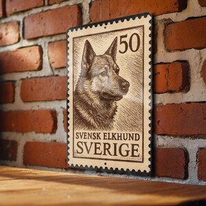 Swedish Elkhound Metal Sign – Vintage Stamp Style Dog Wall Art, Rustic Nordic Kennel Decor, Farmhouse Pet Lover Gift