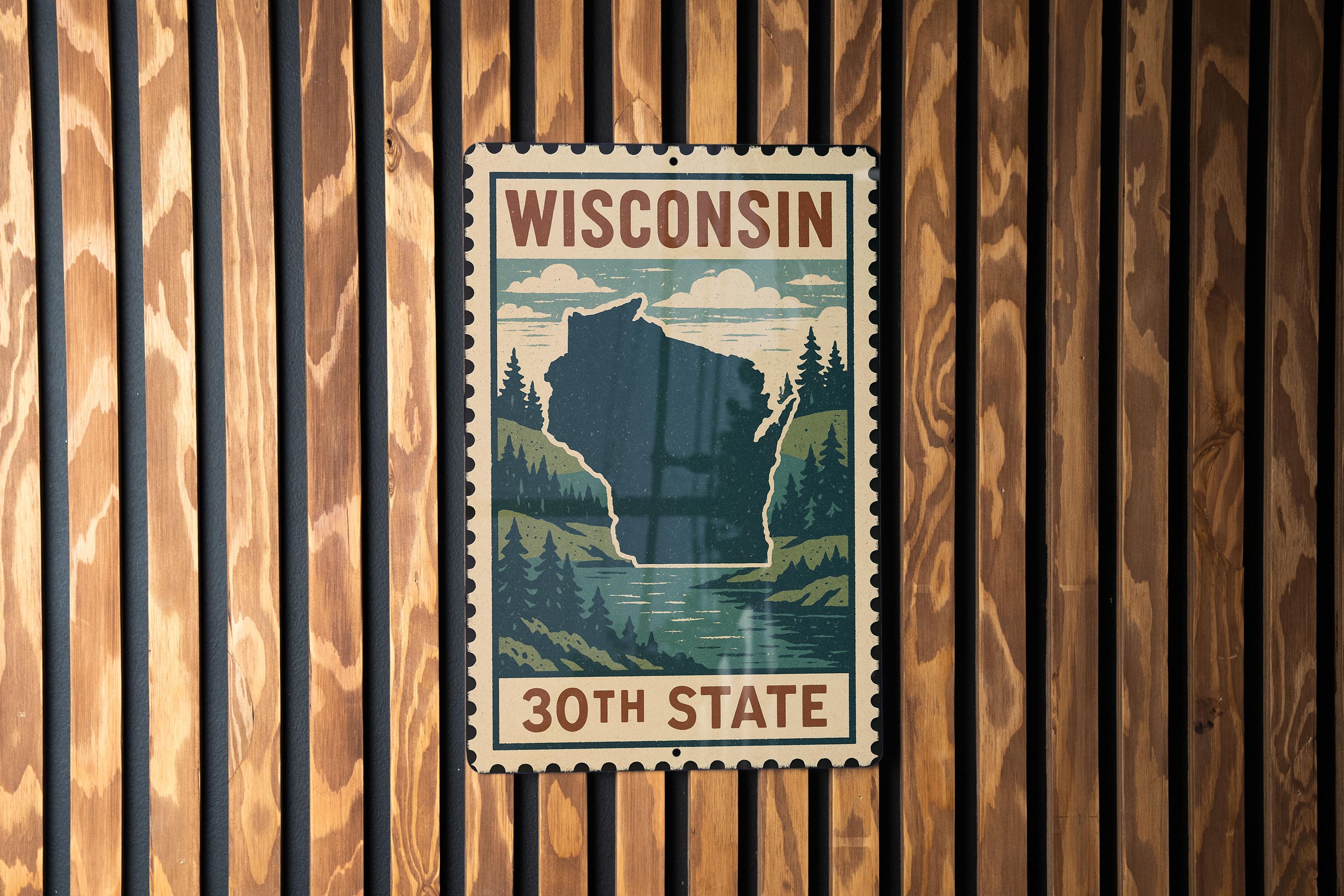 Wisconsin Metal Sign Stamp Style Art – Vintage State Decor, Rustic Wall ...