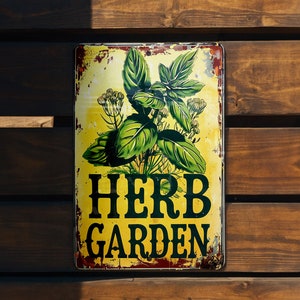 Vintage Style Herb Garden Sign, Aluminum Metal Sign, Retro Garden Decor, Outdoor Signage, Wall Art