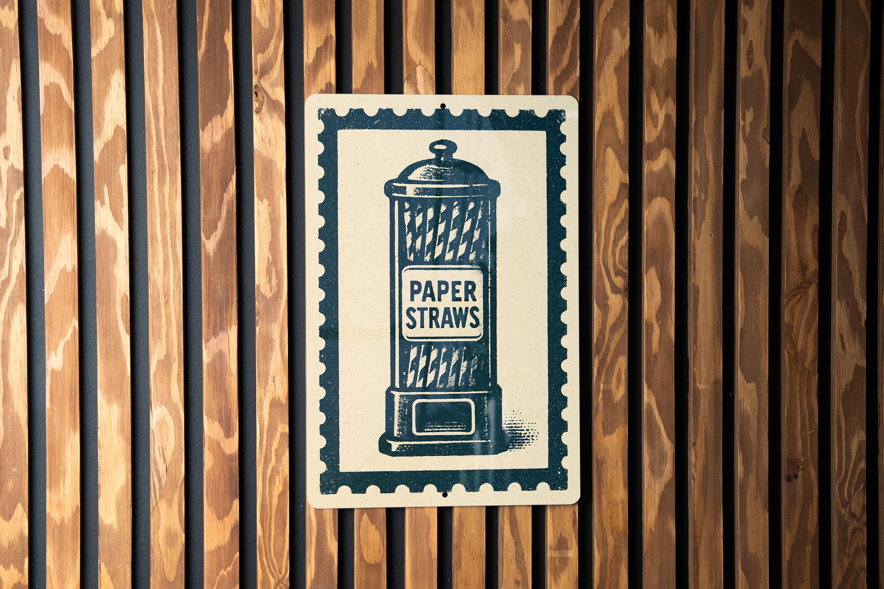 Paper Straw Sign Vintage Paper Straw Dispenser Metal Sign – Retro Kitchen Wall Art ...