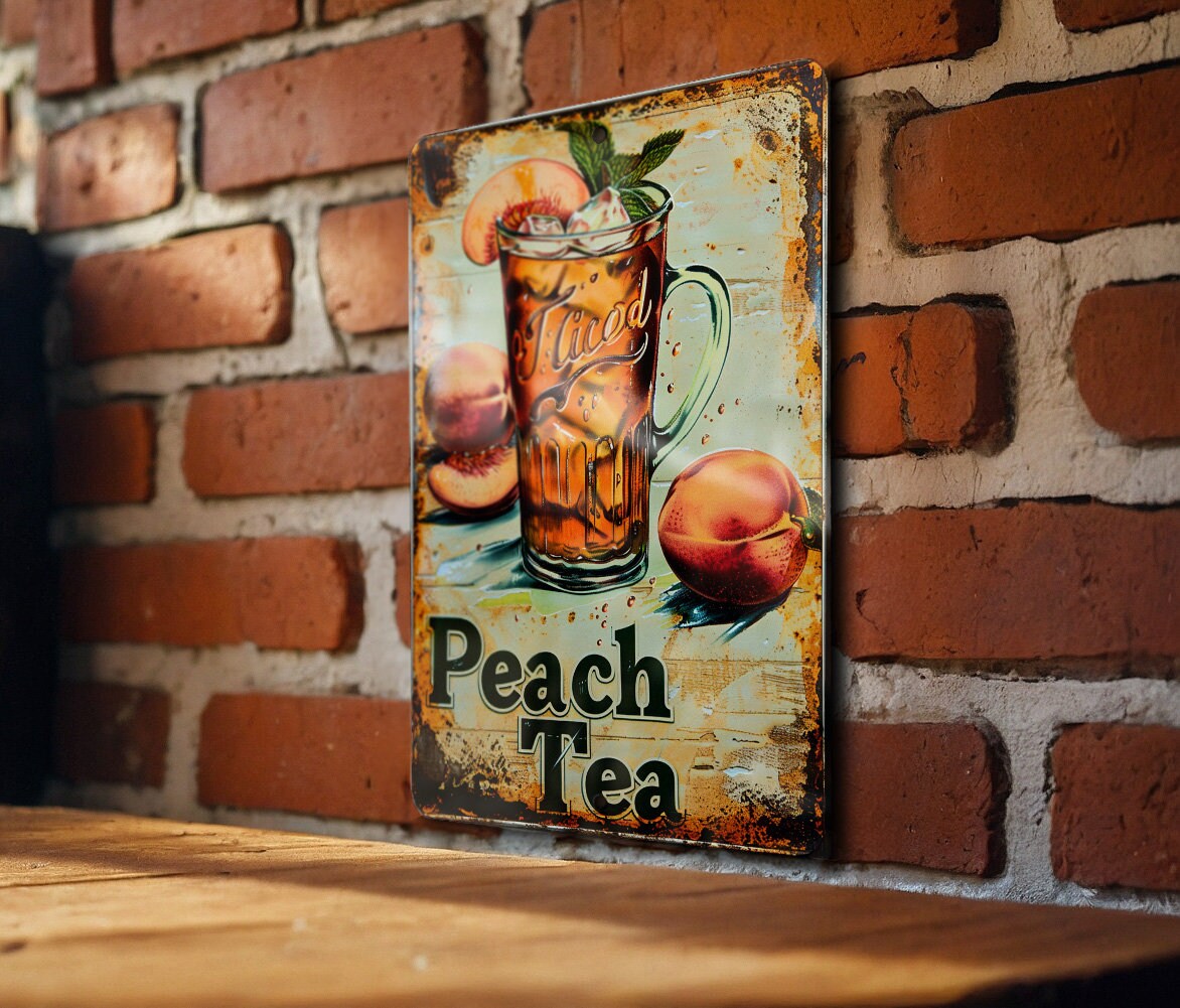 Peach Iced Tea Metal Sign, Vintage Style Aluminum, Iced Tea Decor
