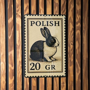 Polish Rabbit Metal Sign – Vintage Stamp Style Wall Art for Rabbit Lovers, Farmhouse Decor, Bunny Gift, Rustic Tin Sign