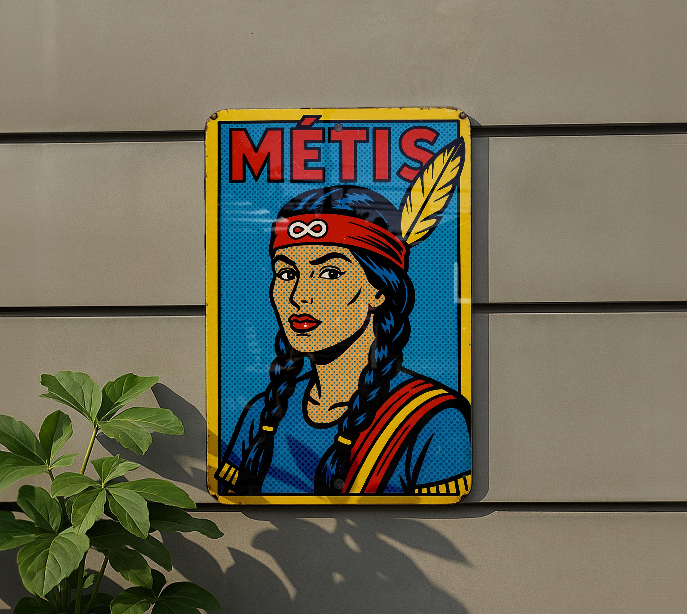 Metis Sign In Bold Pop Art Comic Metis Metal Sign – Retro Tin Wall Decor With Ben-day ...