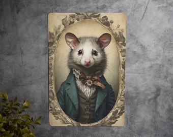 Victorian Portrait of an Opossum Metal Sign, Unique Animal Art, Vintage Home Decor, Opossum Lover Gift, Eclectic Wall Art