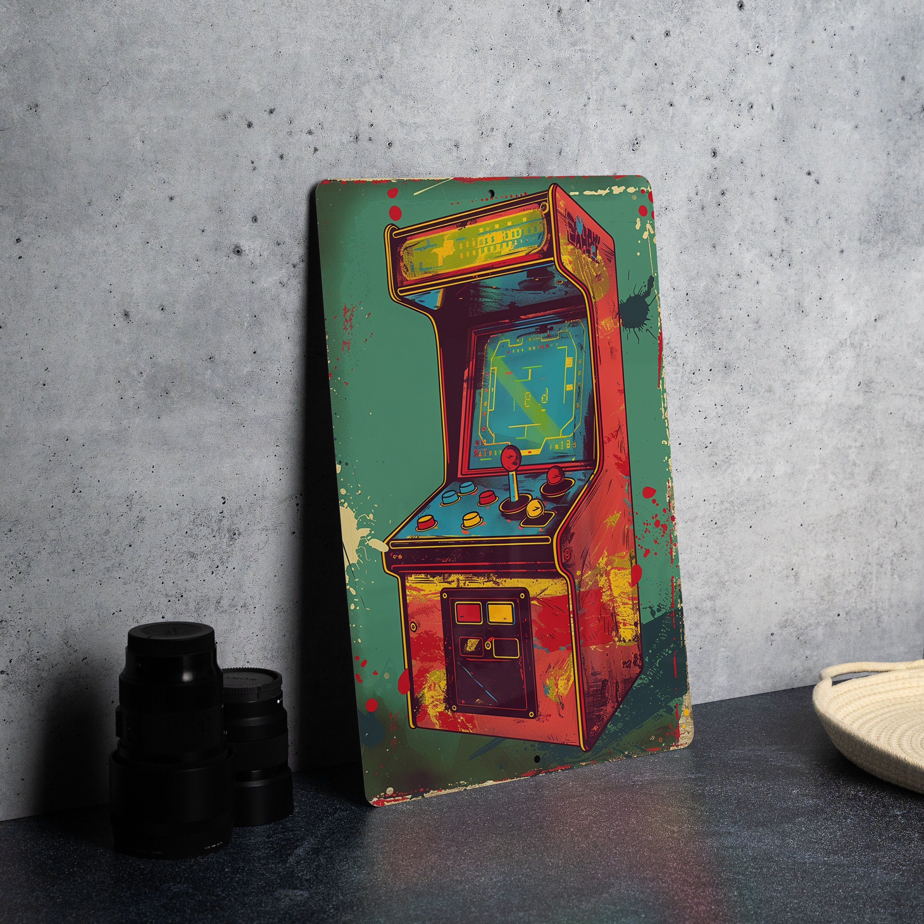 Retro Arcade Machine Metal Sign, Vintage Style, Pixel Art, Game