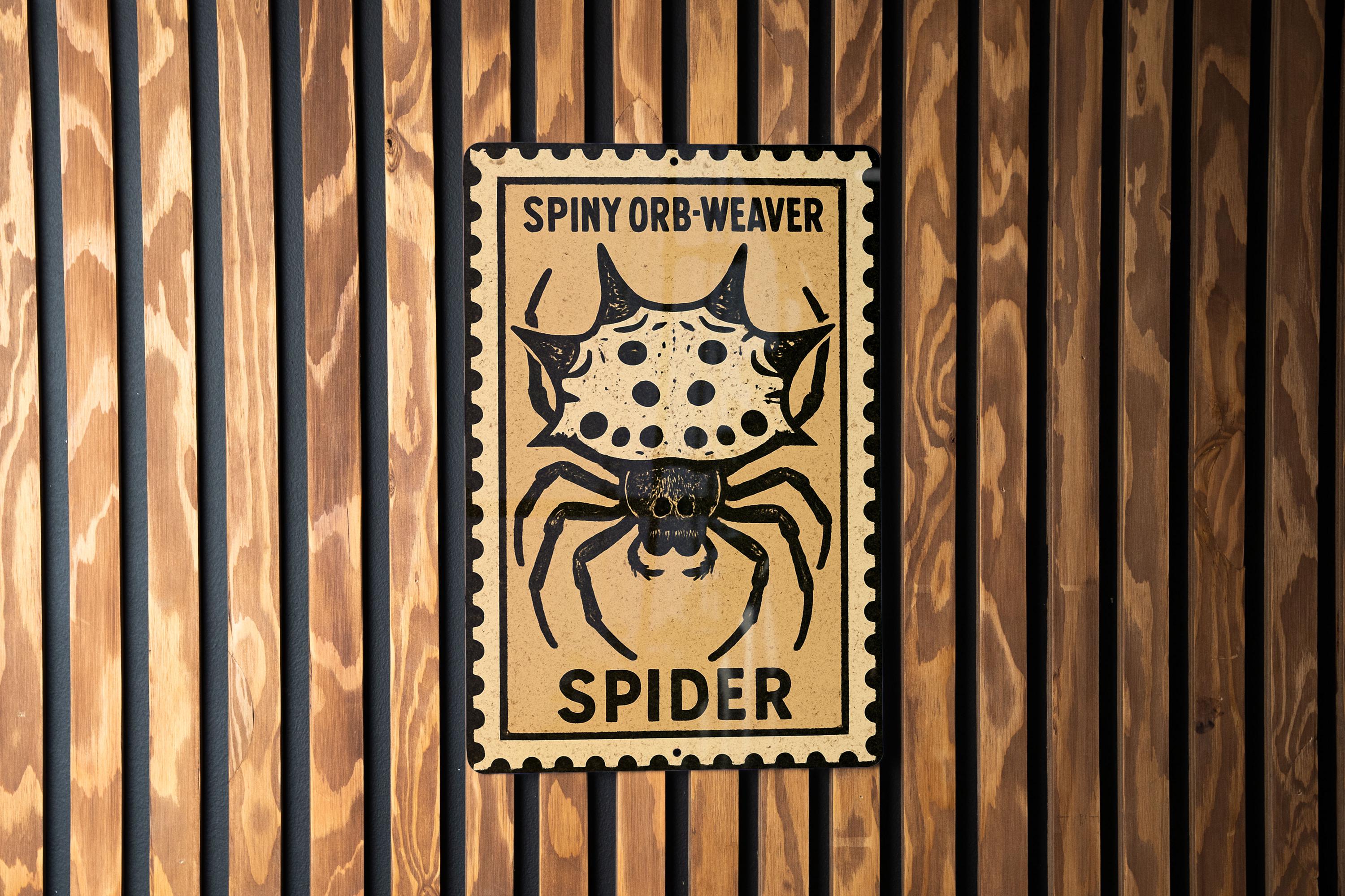 Spiny Orb-weaver Spider Metal Sign – Vintage Stamp Style Wall Art