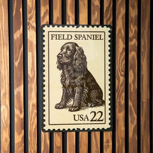 Field Spaniel Metal Sign – Vintage Dog Wall Art, Rustic Farmhouse Decor, Retro Stamp Style Kennel Sign for Pet Lovers