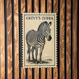 Grevy&#39;s Zebra Stamp Art Metal Sign – Vertical Wildlife Wall Decor, Rustic Animal Print, Vintage Safari Home Accent 23&quot;