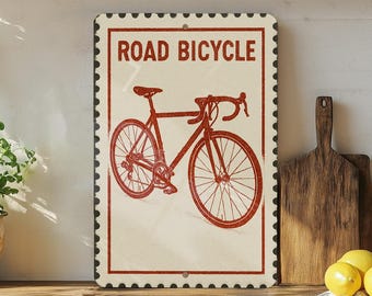 Vintage Road Bicycle Stamp Art Metal Sign – Retro Cycling Decor for Garage, Man Cave, Bike Shop Wall Art