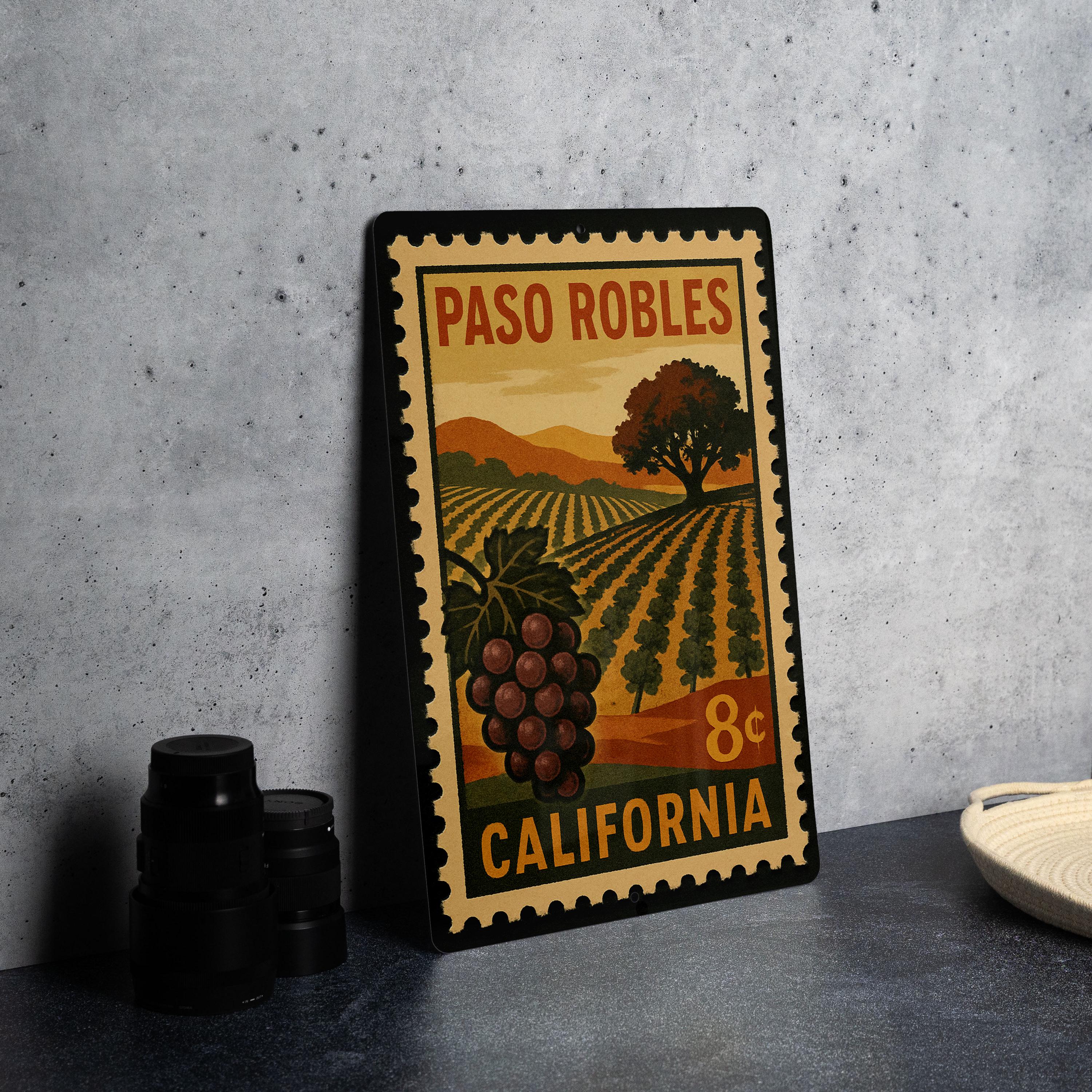 Robles Sign Paso Robles California Metal Sign – Vintage Postage Stamp Design ...