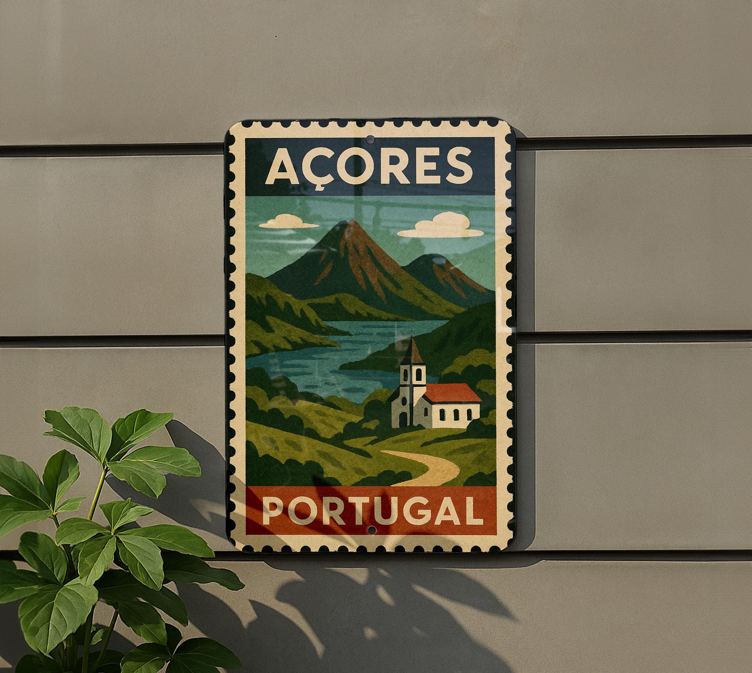 Azores Portugal Metal Sign – Vintage Travel Stamp Style Wall Art, Retro ...