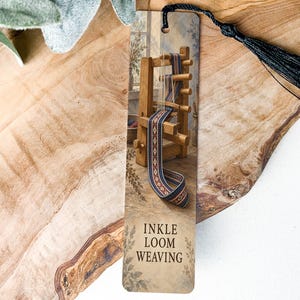 Inkle Loom Weaving Metal Bookmark, Vintage Illustration, Gift for a Weaver