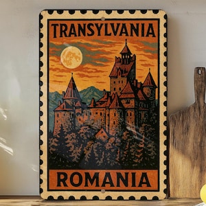 Transylvania Romania Metal Sign – Vintage Stamp Style Wall Art, Rustic Vertical Travel Decor, Eastern Europe Souvenir Gift