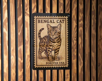 Bengal Cat Metal Sign – Vintage Stamp Style Wall Art for Cat Lovers, Rustic Home Decor, Gift for Pet Owners